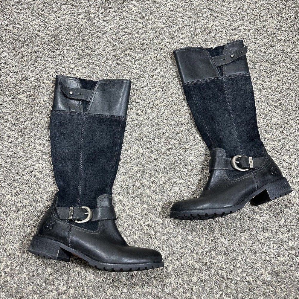 Timberland Bethel Tall Riding Boot Black Suede Leather Earthkeepers Women's 7 M